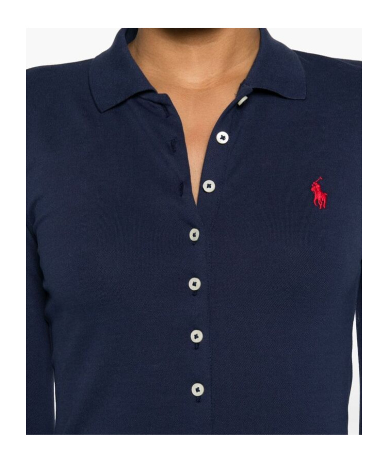 Polo Ralph Lauren Womens Newport Navy Brand-embroidery Long-sleeve Cotton-jersey Polo Shirt In Blue
