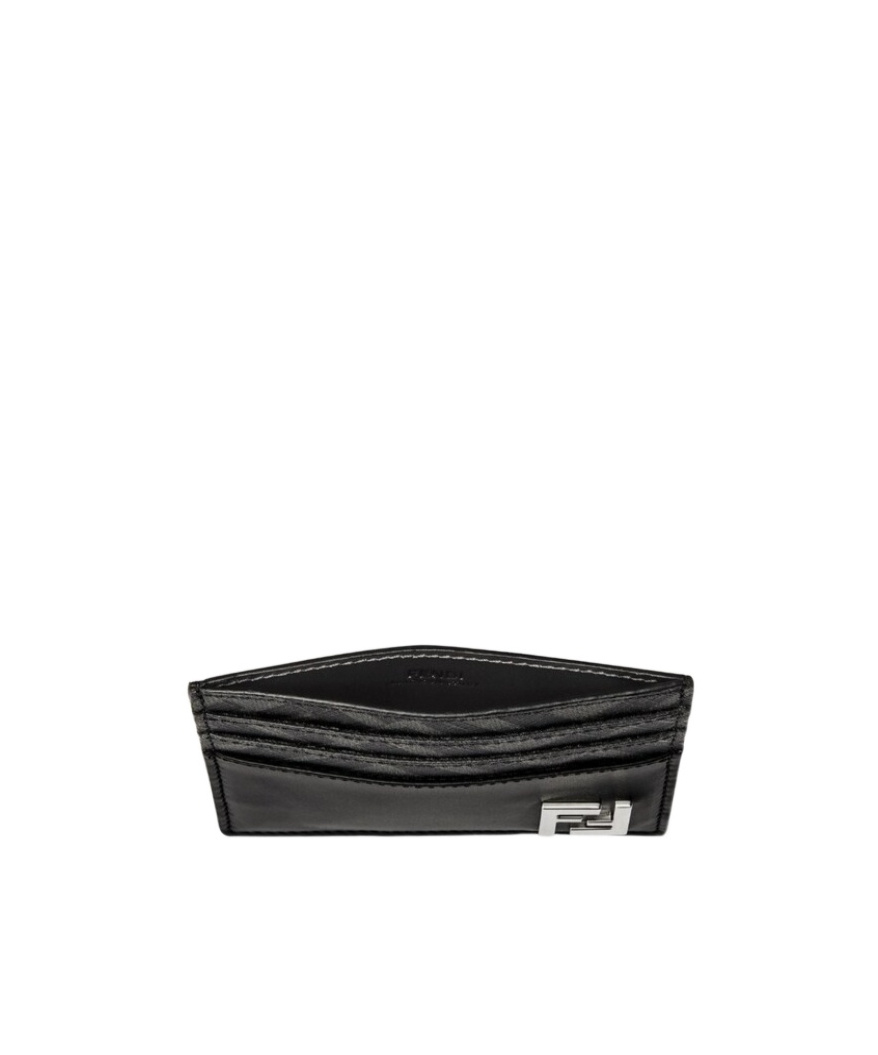 Fendi Brown Card-holder With Squared Ff Motif In Leather And Ff Canvas Man In Black