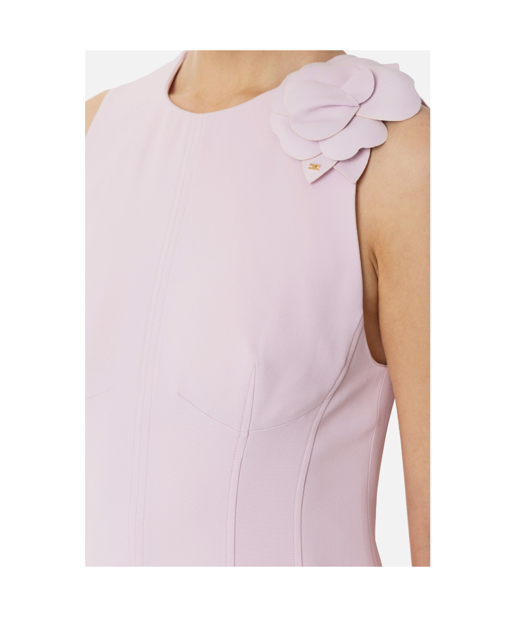 Elisabetta Franchi Light Crepe Dress With Floral Detail In Pink