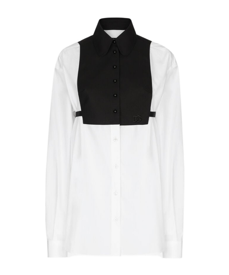 Dolce & Gabbana Cotton Shirt With Contrasting Shirt Front In White