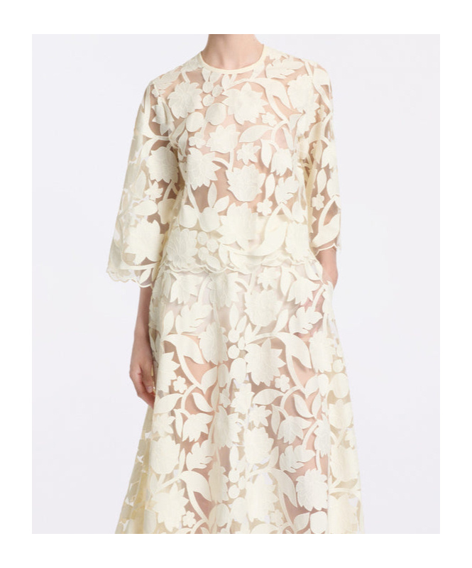 ELIE SAAB TULLE-EMBROIDERED BLOUSE
