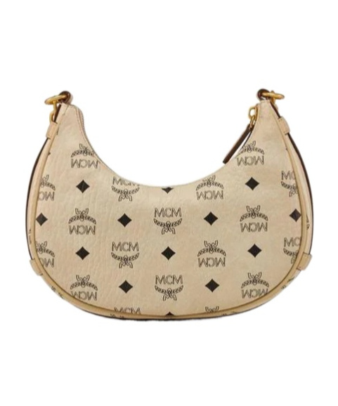 Mcm Aren Crescent Hobo Bag In Visetos In Neutral