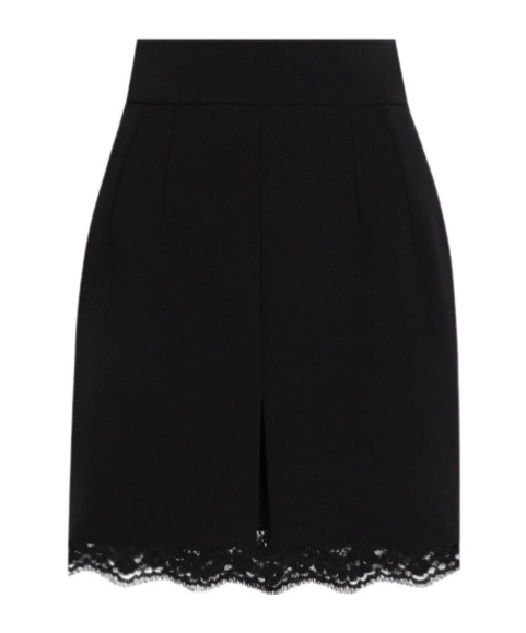 Dolce & Gabbana Lana Double Crepe Lace-trim Mini Skirt In Black