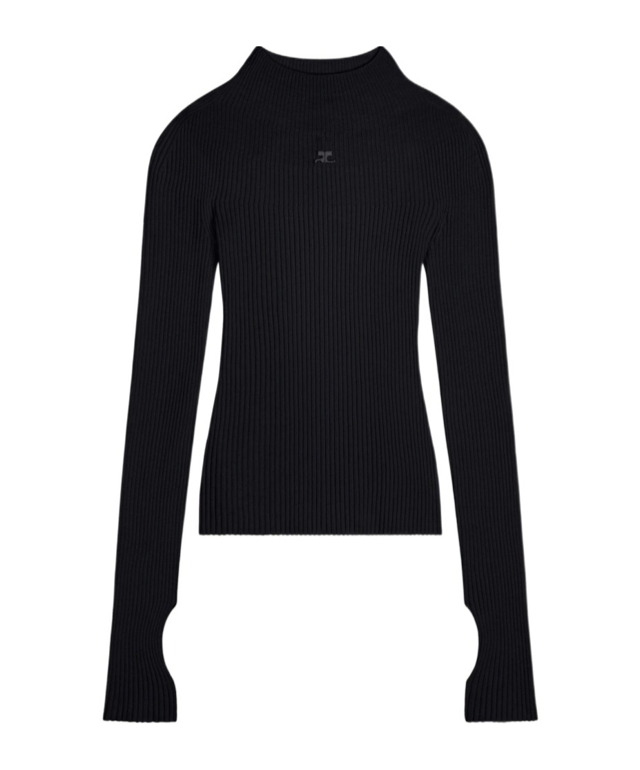 Shop Courrèges Logo-embroidered Ribbed Jumper In Black
