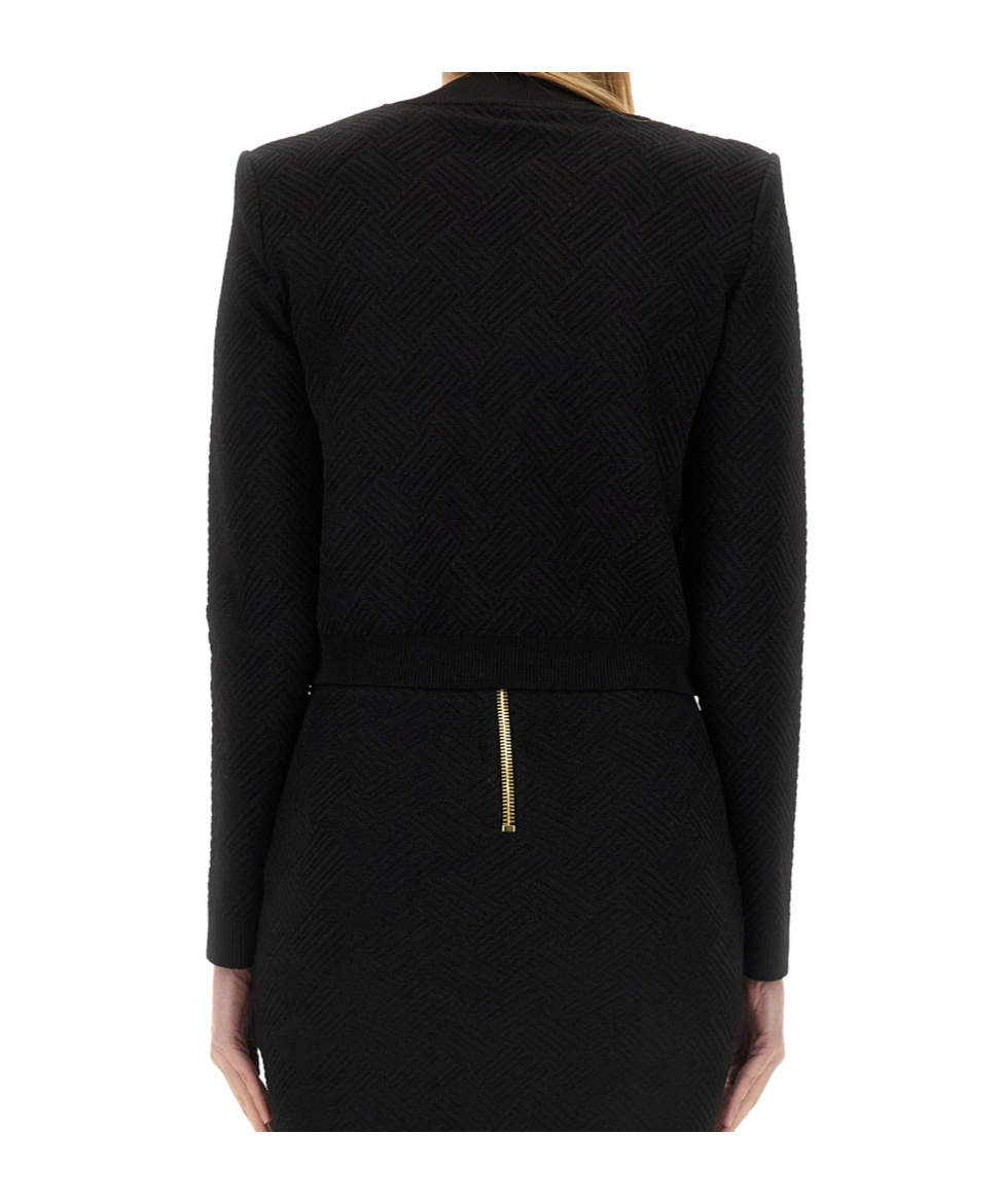 Balmain Cropped Viscose Blend Cardigan With Snail Buttons In Black