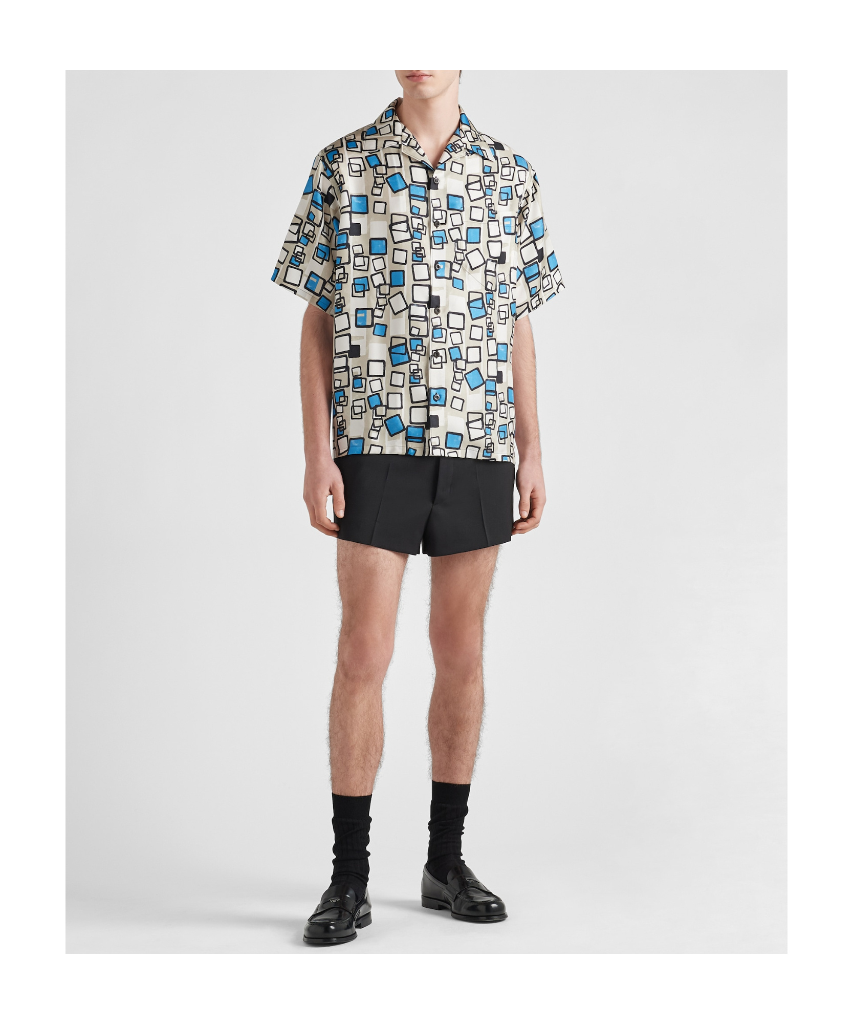 Prada Geometric-print Short-sleeve Shirt In Neutral