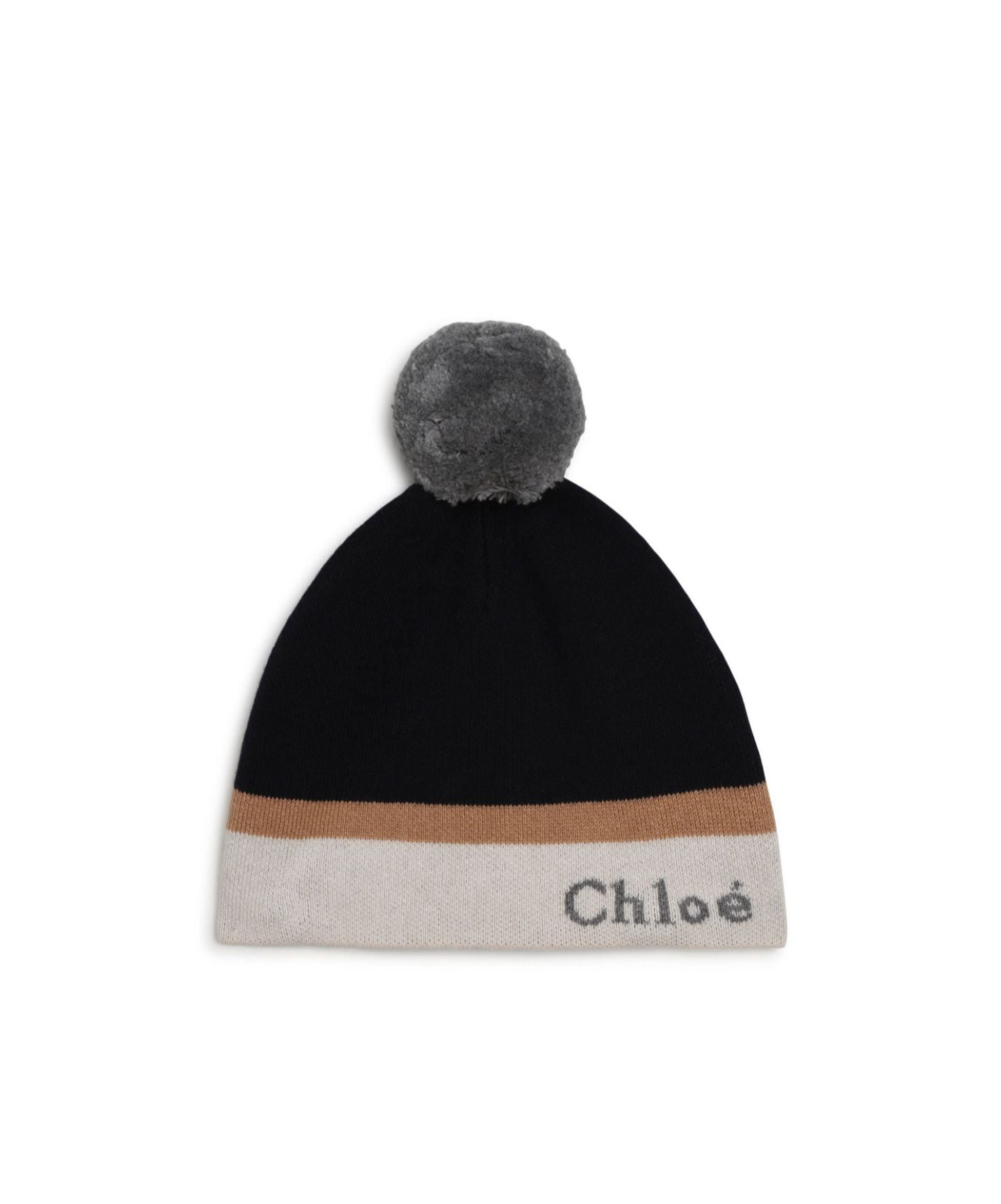 Chloé Babies' Intarsia-knit Logo Beanie In Gray