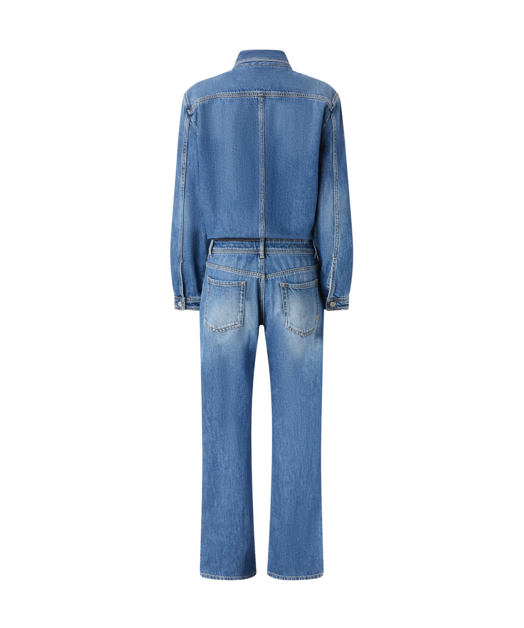 Pinko Button-down Denim Jumpsuit With Classic Pocket Design In Blue