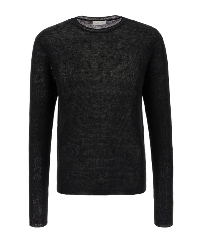 Ferragamo Sheer Fabric Ribbed Texture Long Sleeves In Black