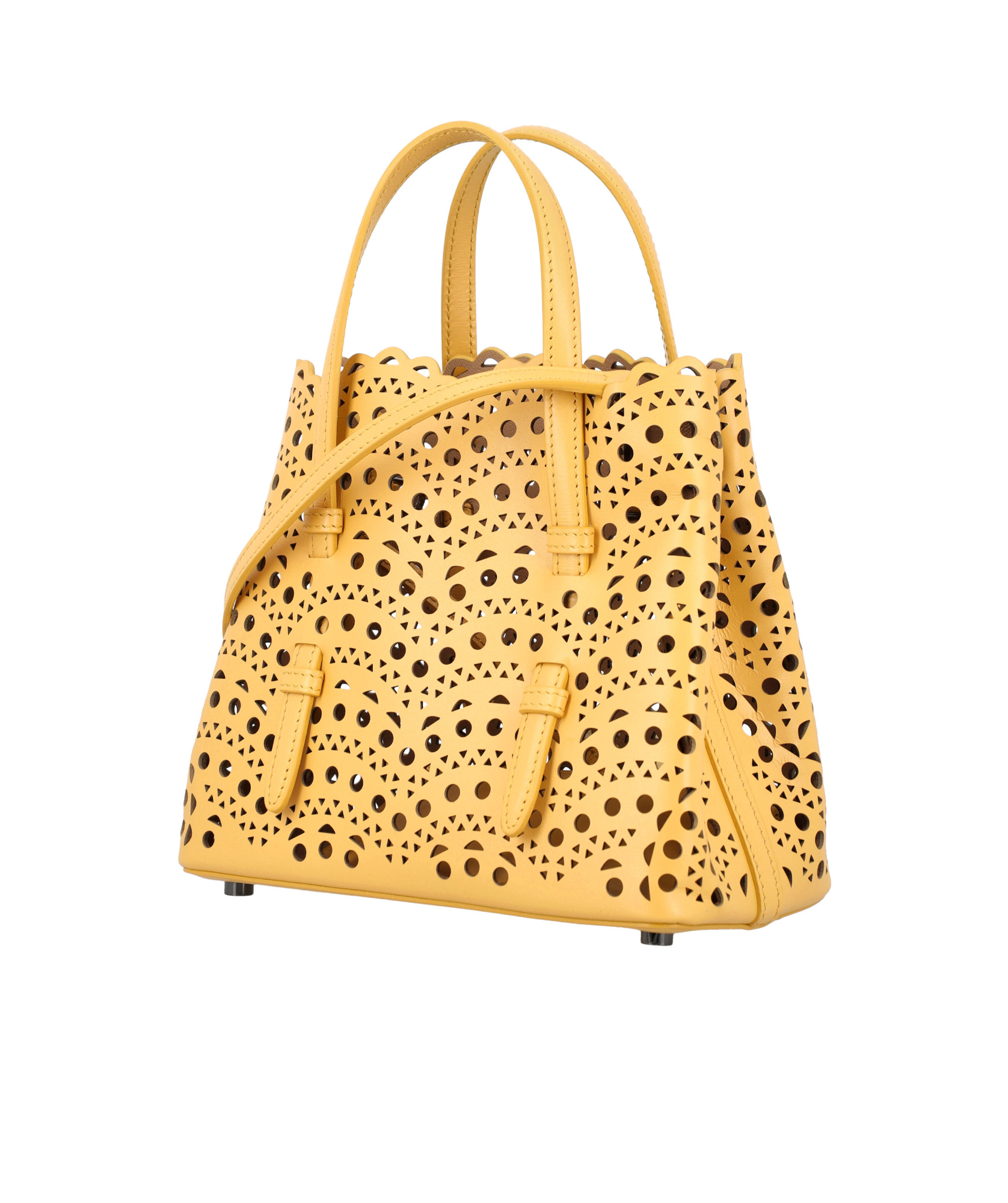 Alaïa Mini Mina Leather Tote Bag In Yellow