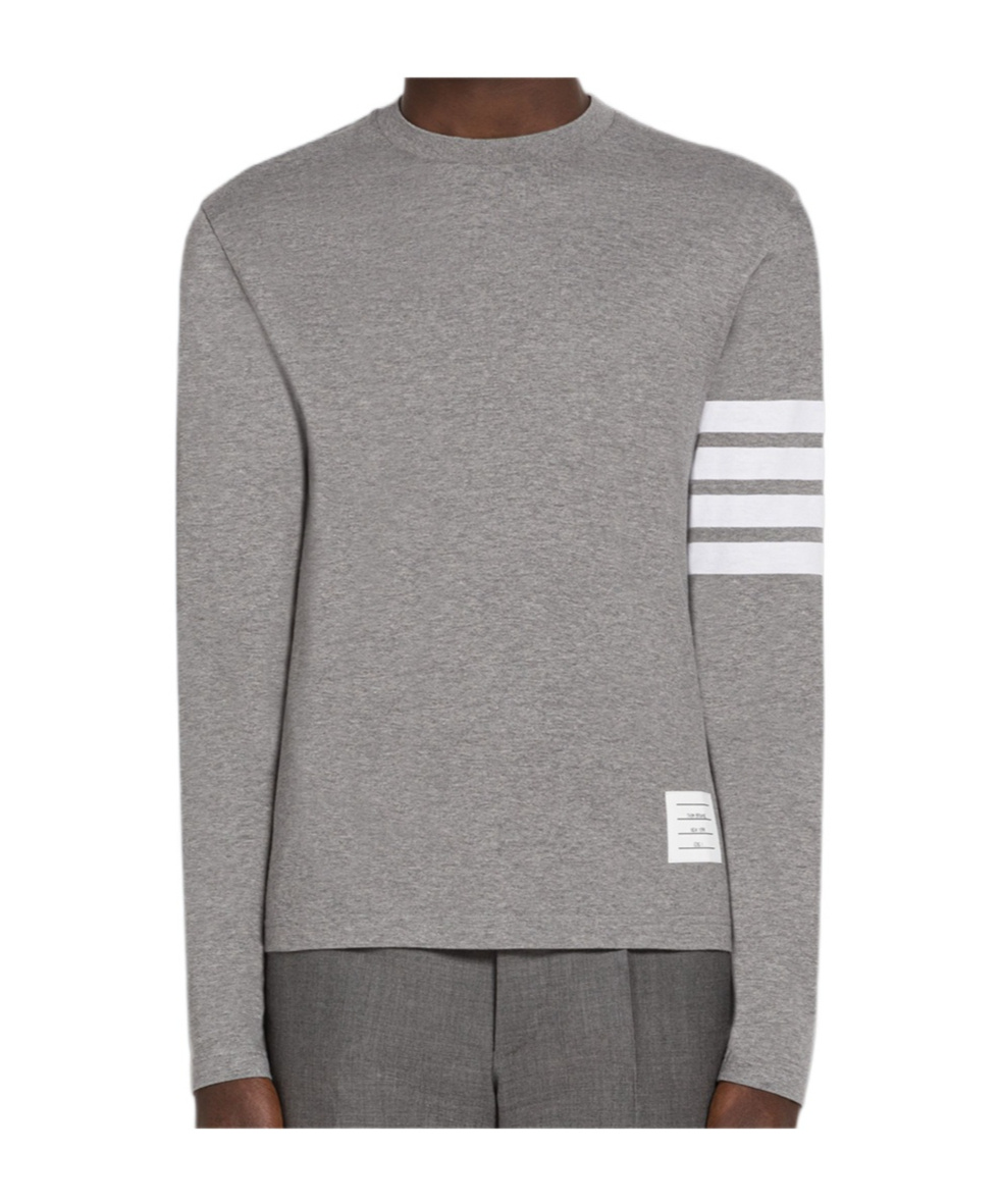 Thom Browne Loopback Jersey Knit 4-bar Crewneck Sweatshirt In Gray