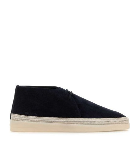 Prada Midnight Blue Suede Ankle Boots In Black