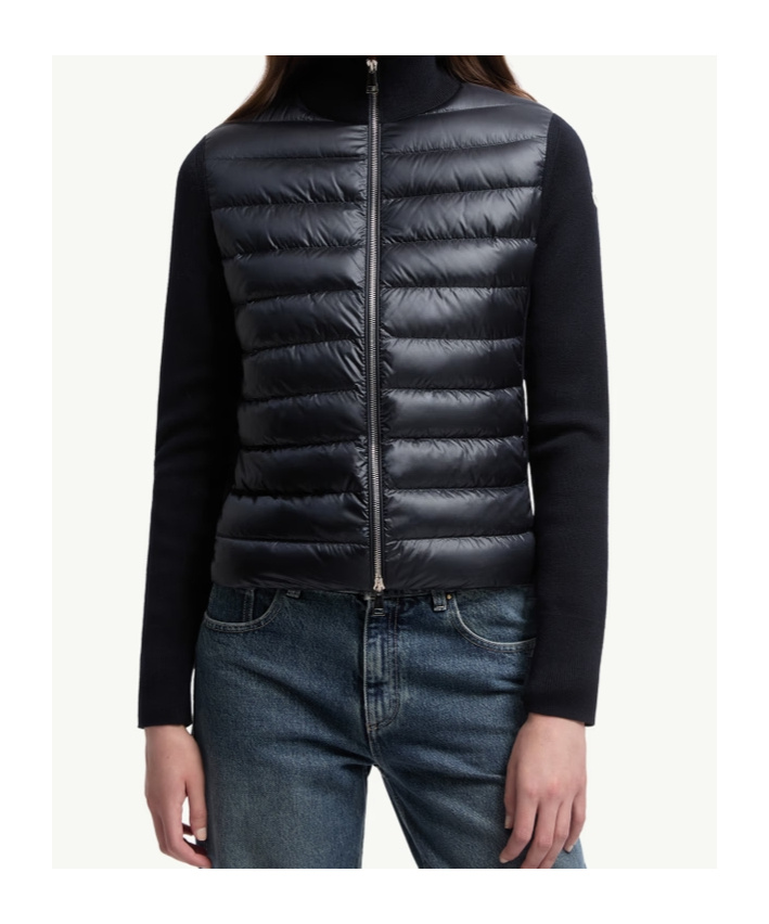 Moncler Women Nylon Down Jacket With Virgin Wool Inserts In Black