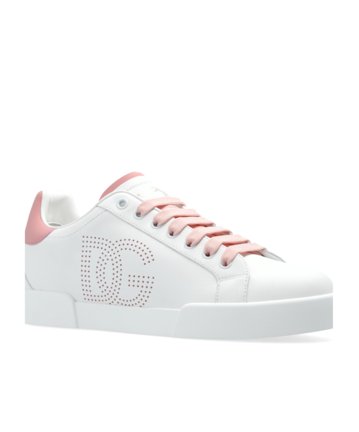 Dolce & Gabbana Portofino Low-top Leather Sneakers With Lateral Monogram In Pink