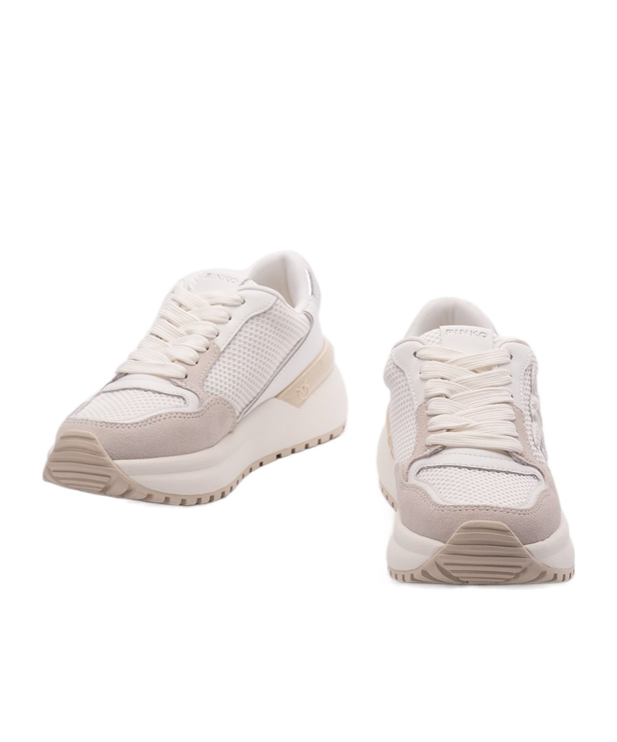 Shop Pinko Gem Lace-up Sneakers In Nude