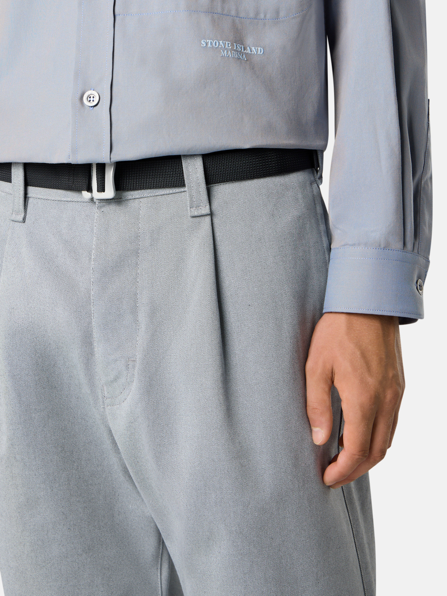 Stone Island Marina Wide-leg Belted Pleated Cotton-blend Gabardine Trousers In Gray