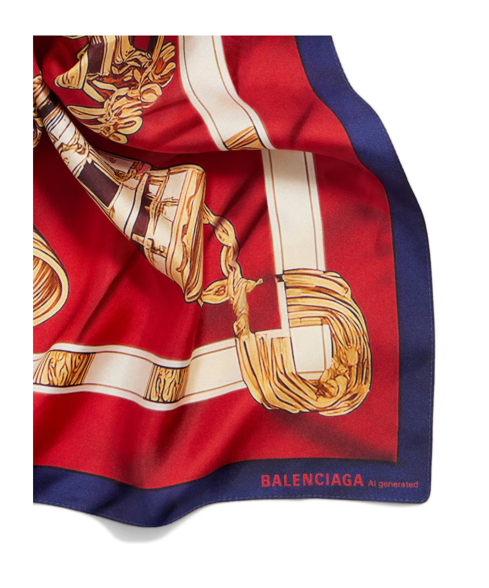 Balenciaga Red Burgundy Printed Square Scarf In Red