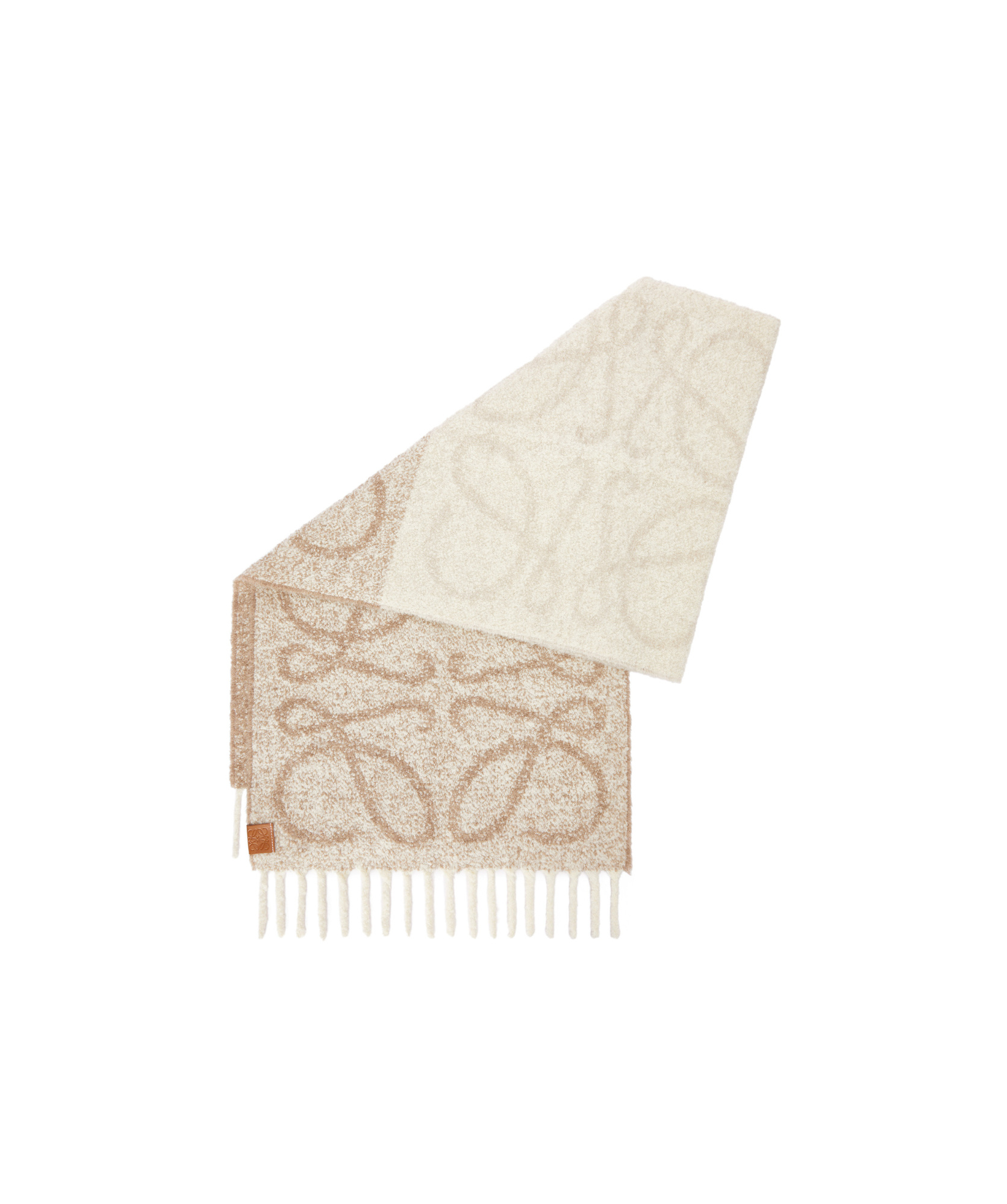 Loewe Anagram Fringed Scarf In Nude