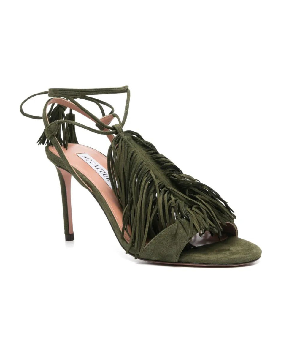 Aquazzura Tassel Detail High-heeled Sandals In Fern Green