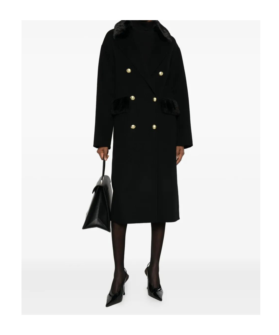 Ermanno Firenze Wool Blend Double-breasted Coat In Black