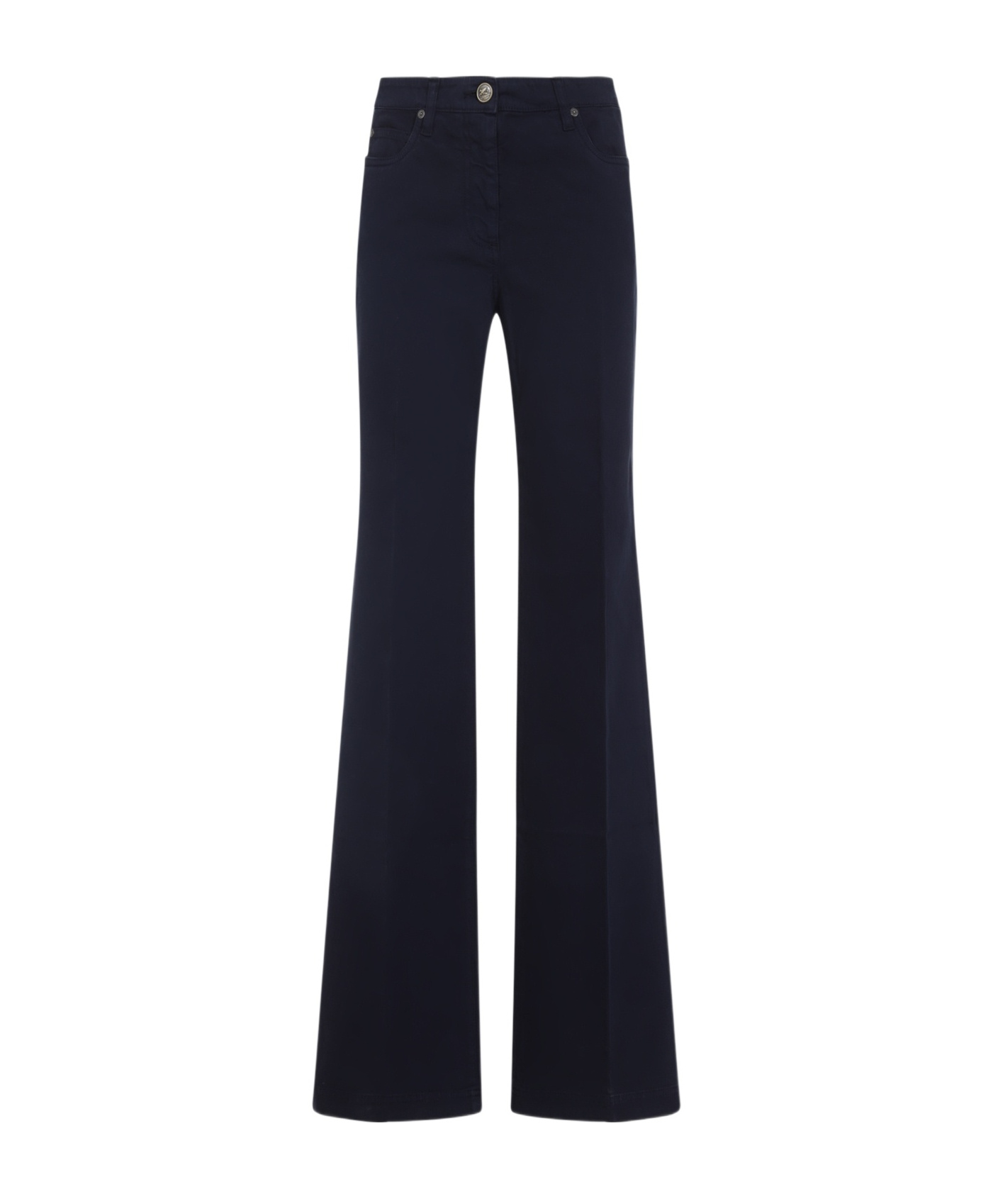 Etro Flared Leg Embroidered Back Pocket Trousers In Blue