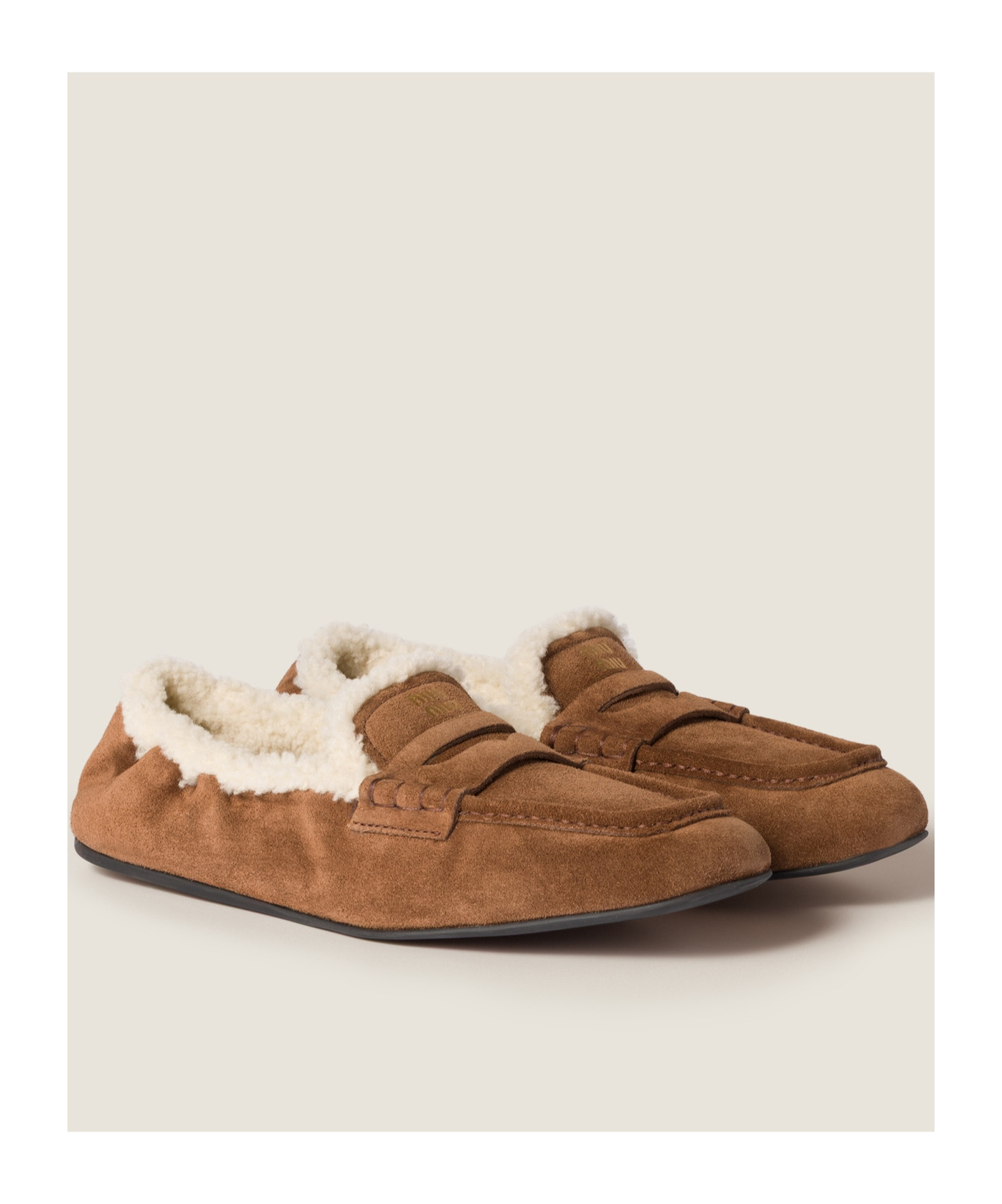 Miu Miu Suede Loafers With Flat Rubber Sole In Brown