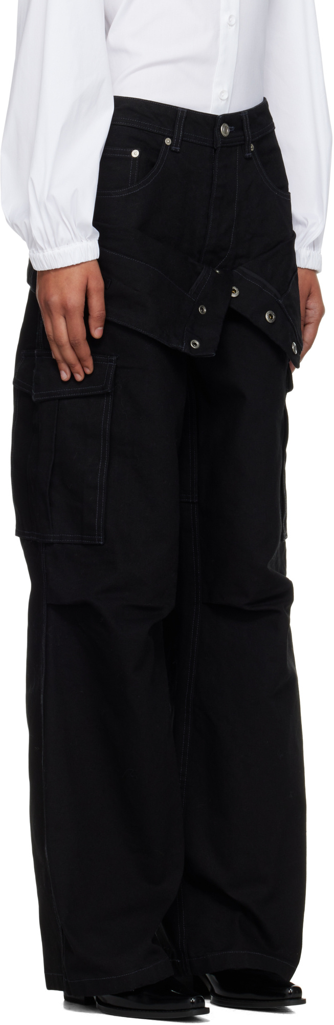 Andersson Bell Double-waisted Cargo Wide-leg Jeans In Black