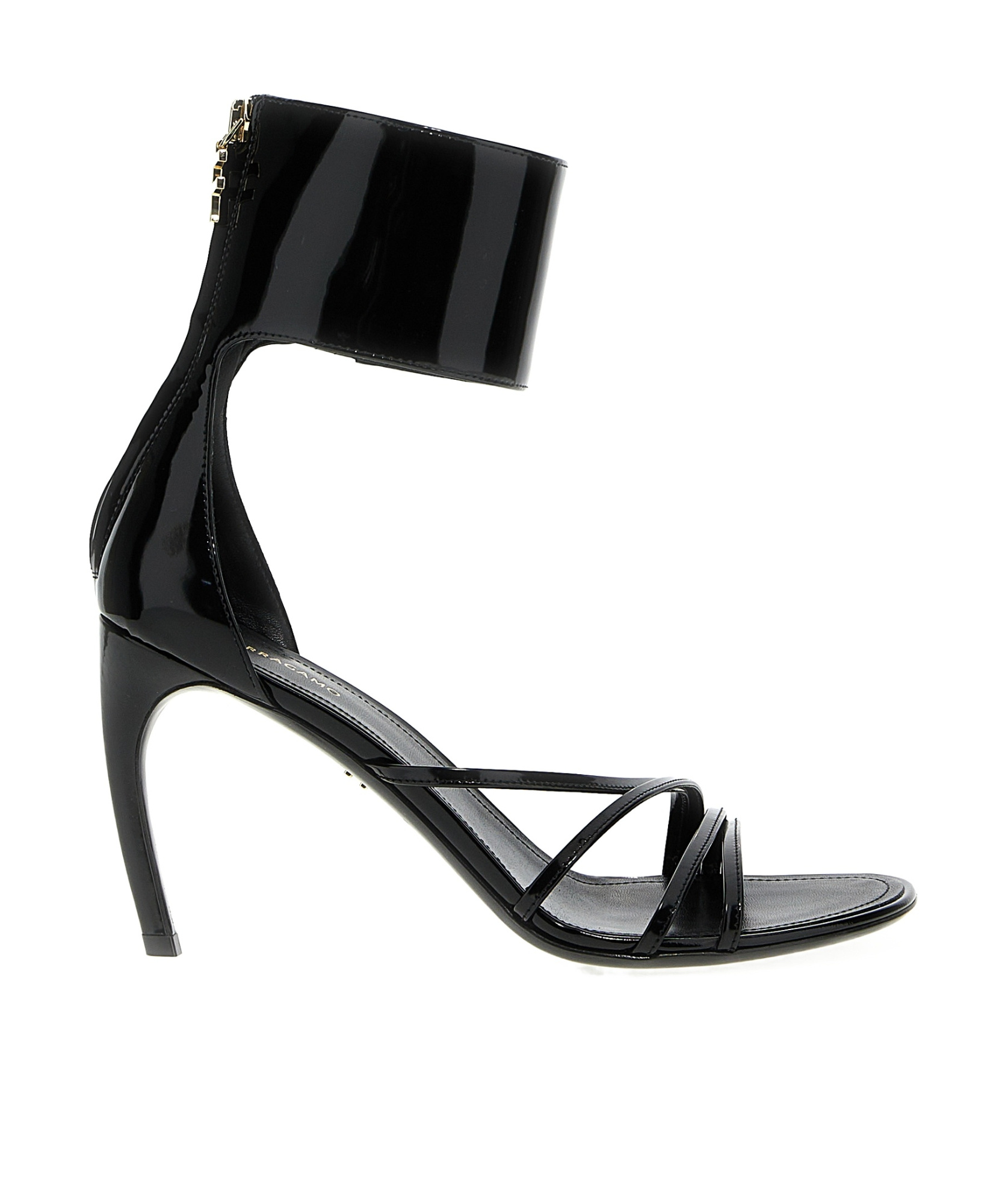 Ferragamo Strappy Glossy Stiletto Sandals With Ankle Strap In Black