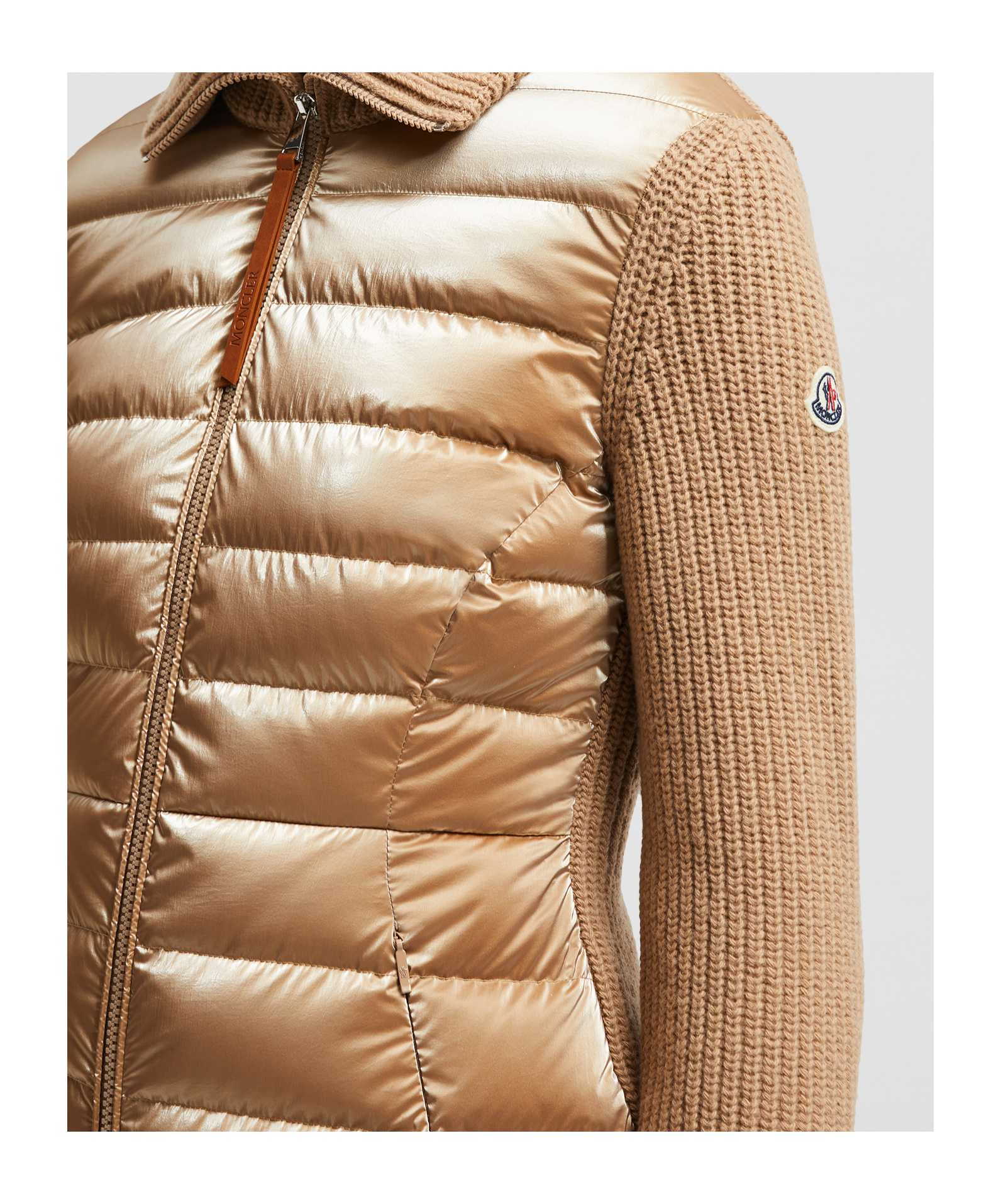 Moncler Padded-panel Wool Cardigan In Nude