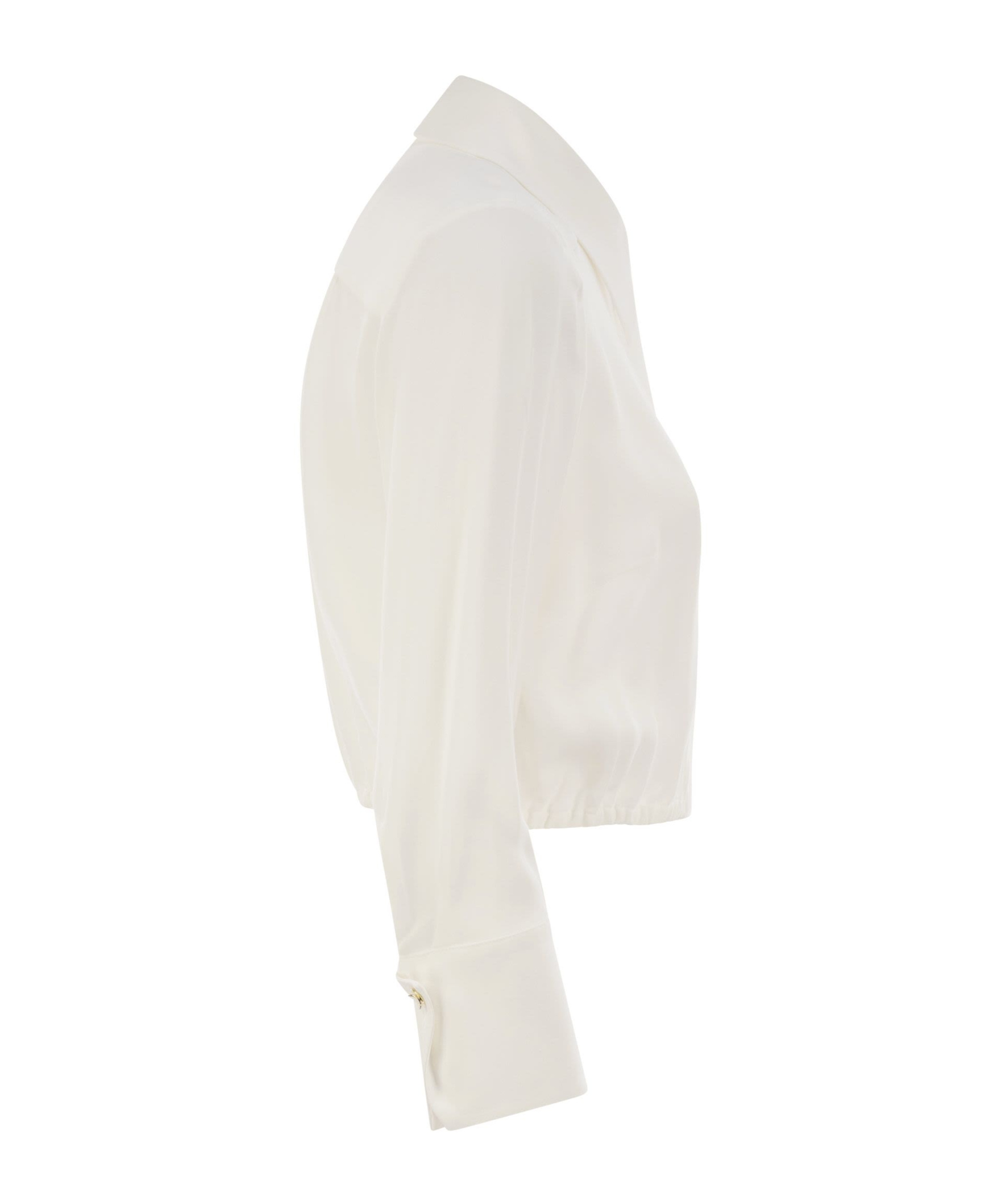 Elisabetta Franchi Georgette Cropped Shirt With Elastic Band In White
