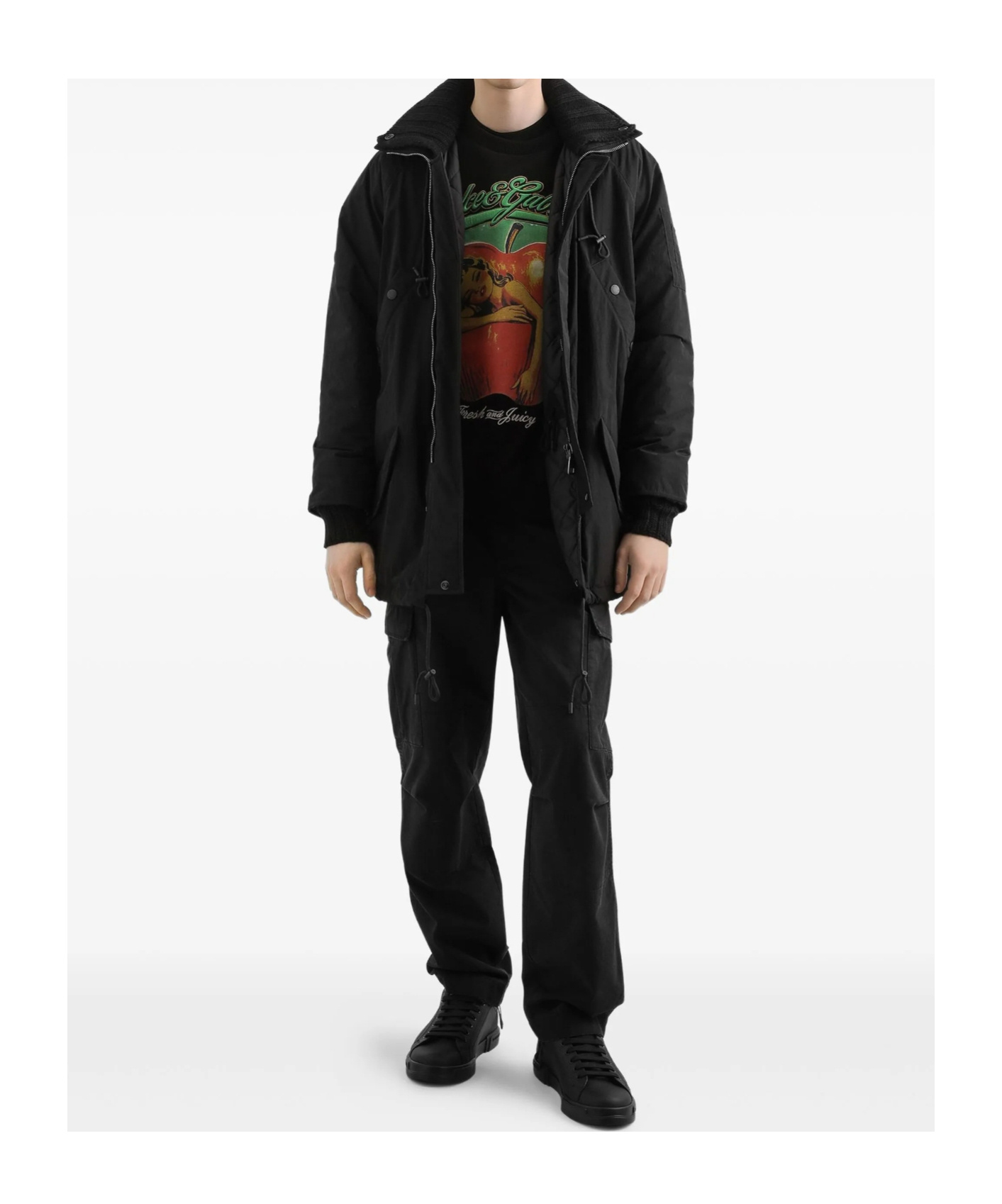 Dolce & Gabbana Hooded Drawstring Jacket In Black