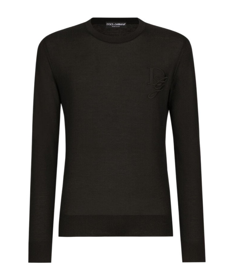 Dolce & Gabbana Cashmere Round-neck Sweater With Dg Embroidery In Black
