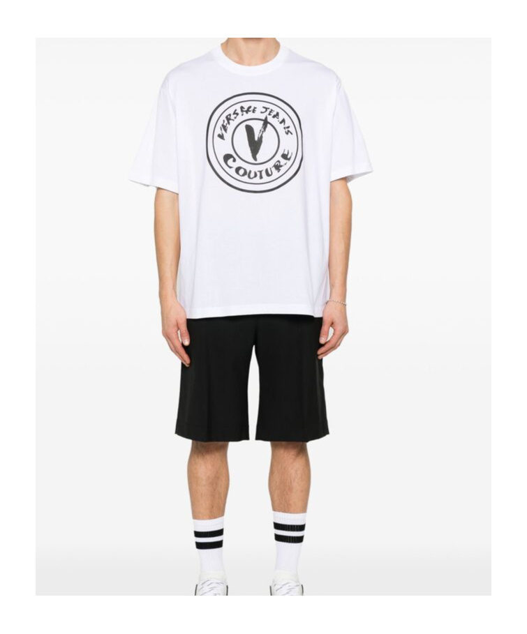 Versace Jeans Open-necked Black Shirt In White