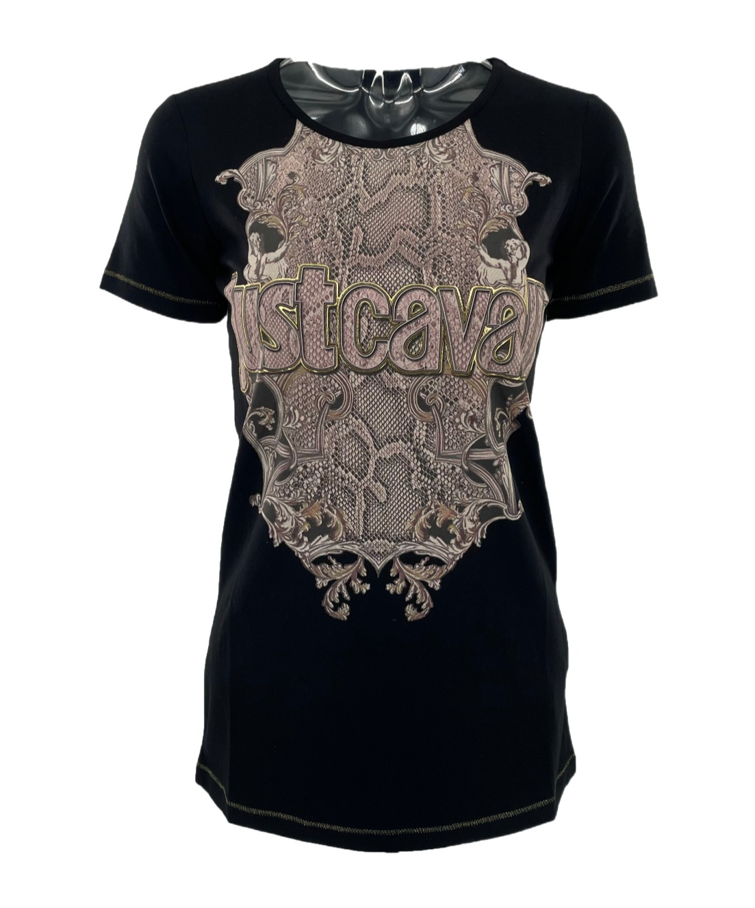 JUST CAVALLI LOGO LETTER ROUND COLLAR T-SHIRT