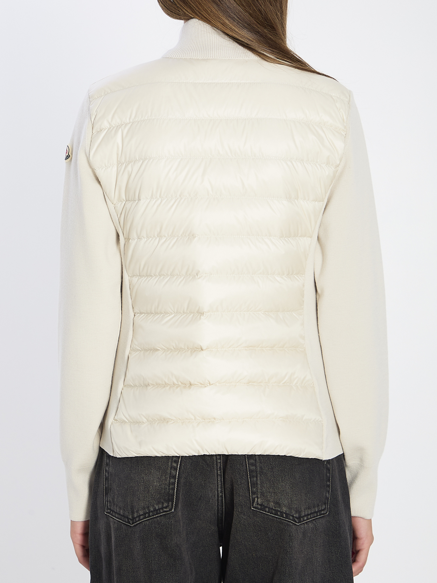 Moncler Quilted Tech Fabric Cardigan Pockets In Neutral