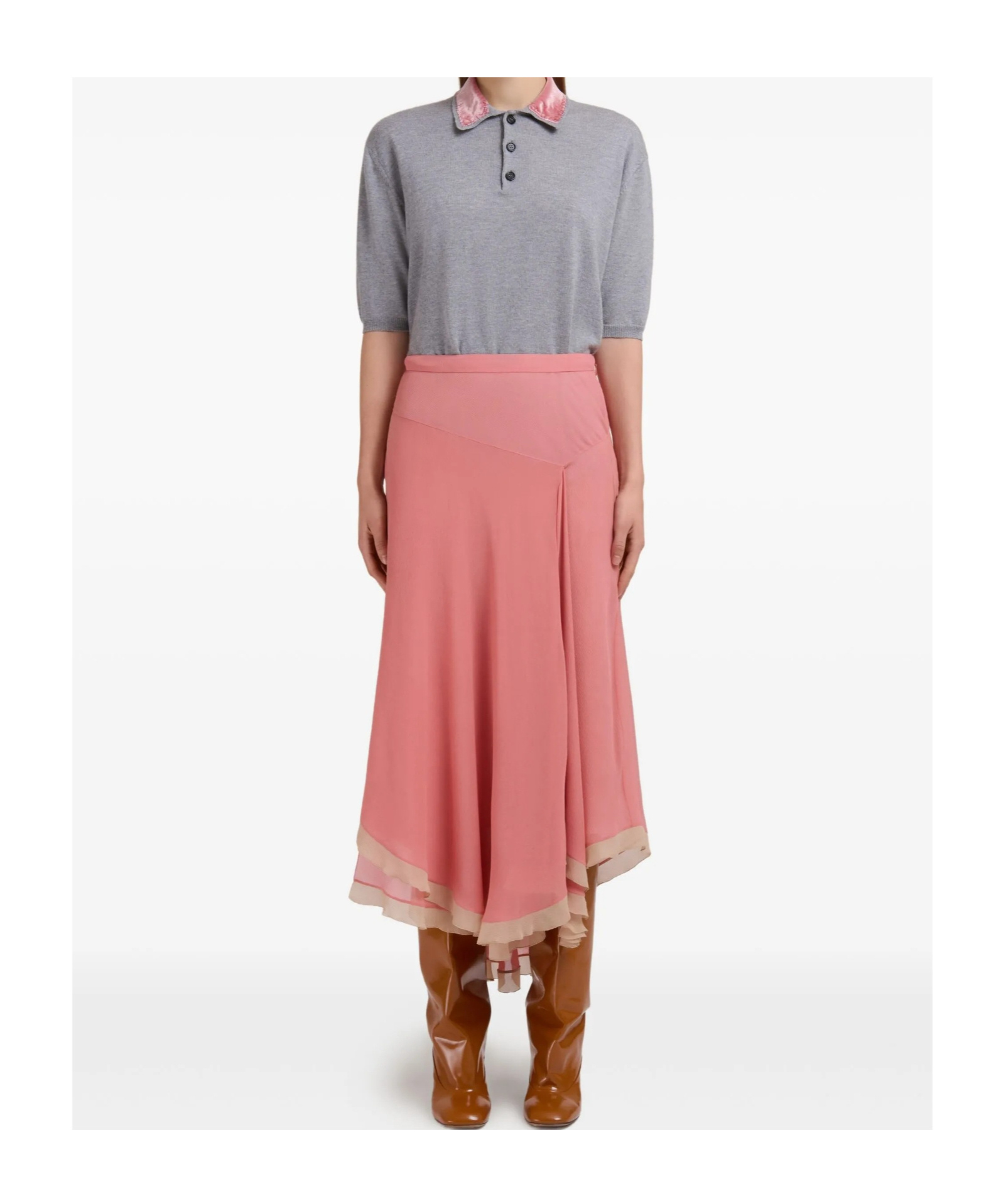 Marni Creponne Silk Peplum Midi Skirt Clothing In Pink