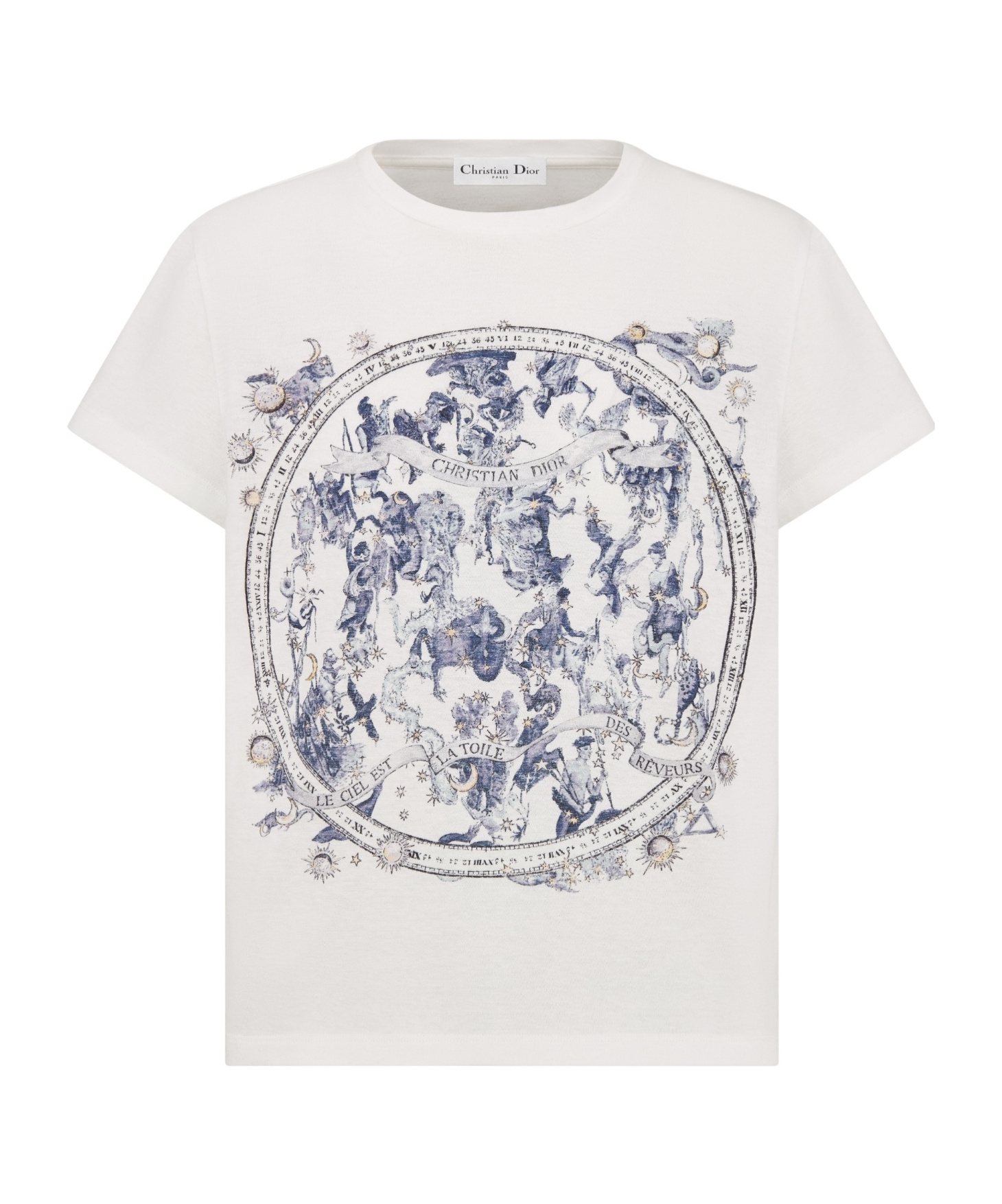 Dior Printed Graphic Round Neck Short Sleeve Top In White