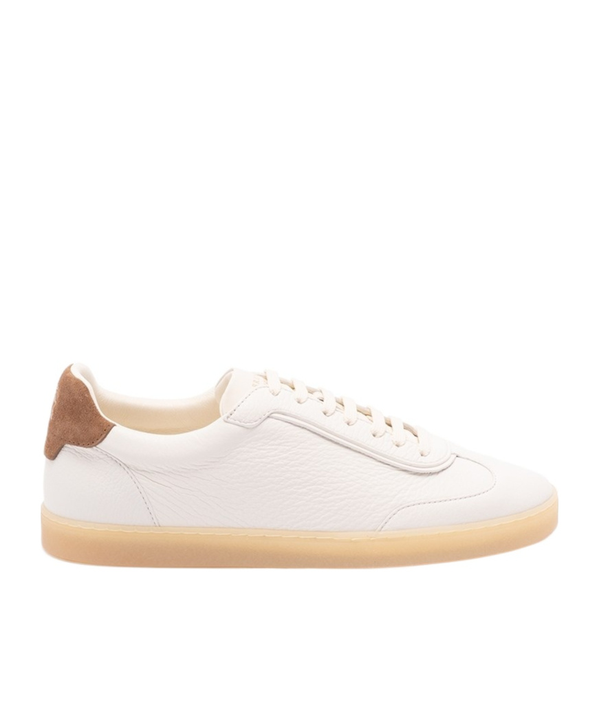 Brunello Cucinelli Branded Heel-counter Cotton Sneakers In White