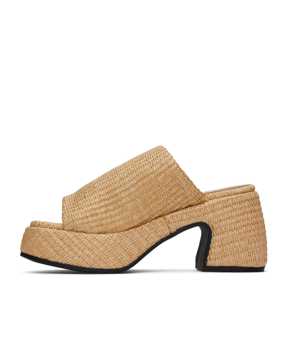 Ganni Butterfly Raffia Platform Slide Sandal In Nude