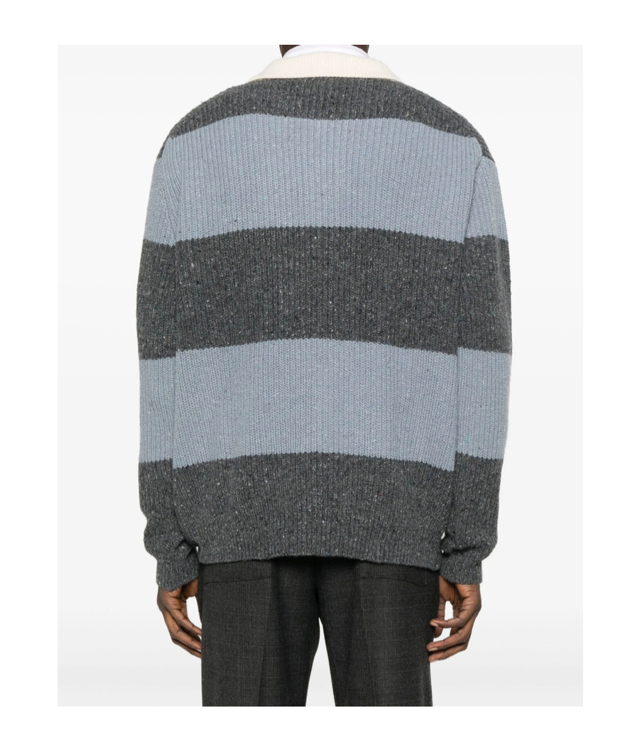 Dunst Long Sleeve Striped Crewneck With Contrast Collar In Gray