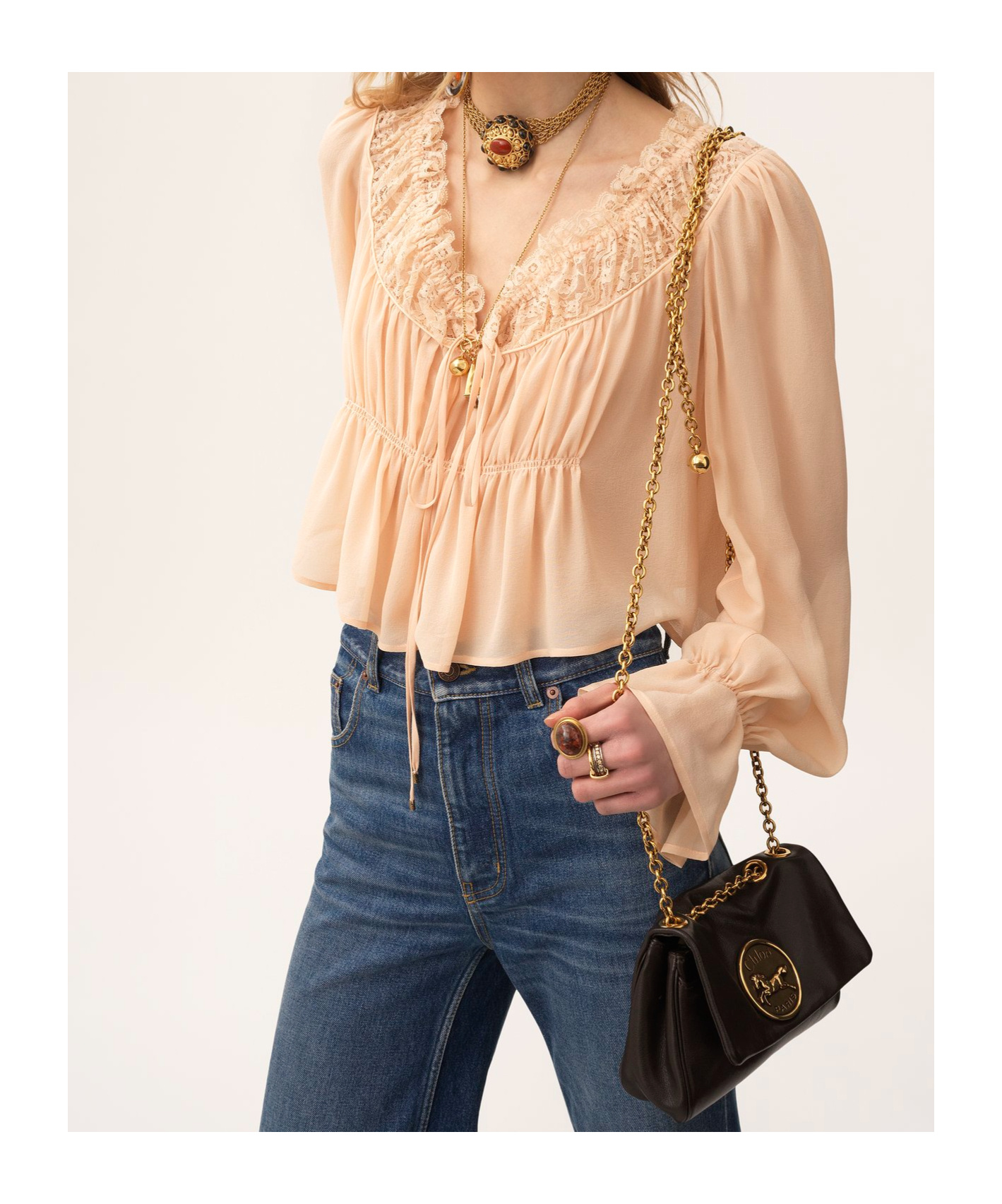 Chloé Blouse With Tie In Pink Silk Georgette Women In Neutral