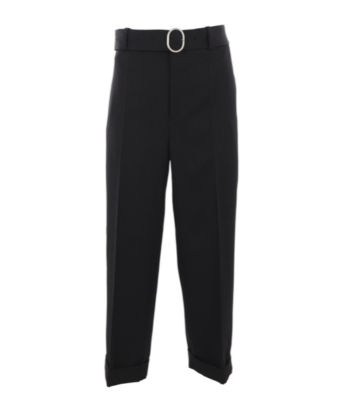 Jil Sander Men Black Wool Gabardine Belted Trousers In Black
