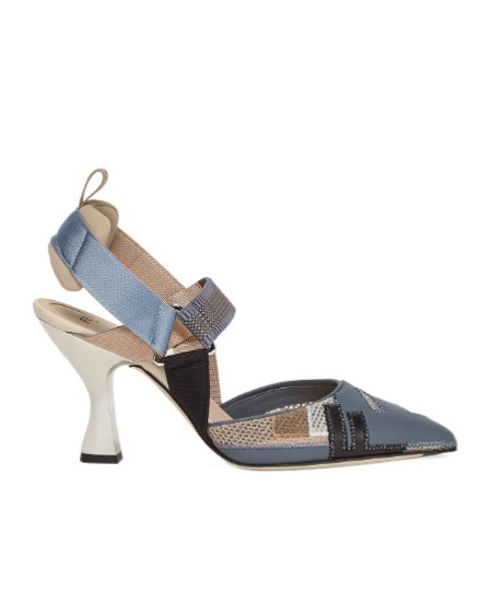 Fendi Blue Inlaid Leather High-heeled Slingbacks In Multicolor