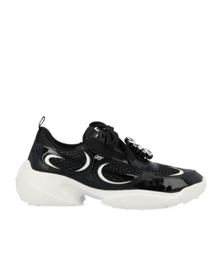 Roger Vivier Viv' On The Run Sneakers In Patent Leather And Fabric In Black