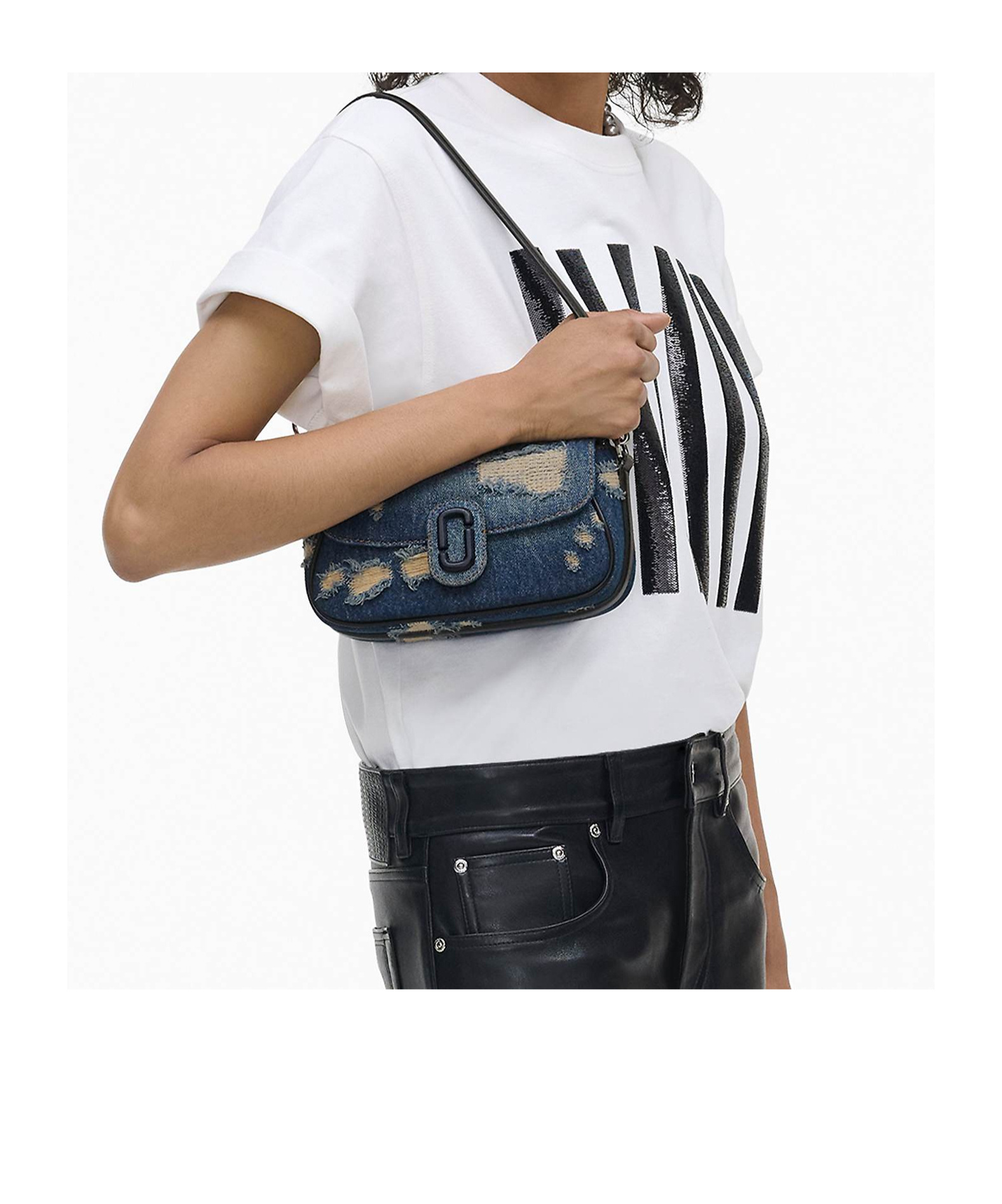 Marc Jacobs The Denim Clover Rip And Repair Shoulder Bag In Multicolor