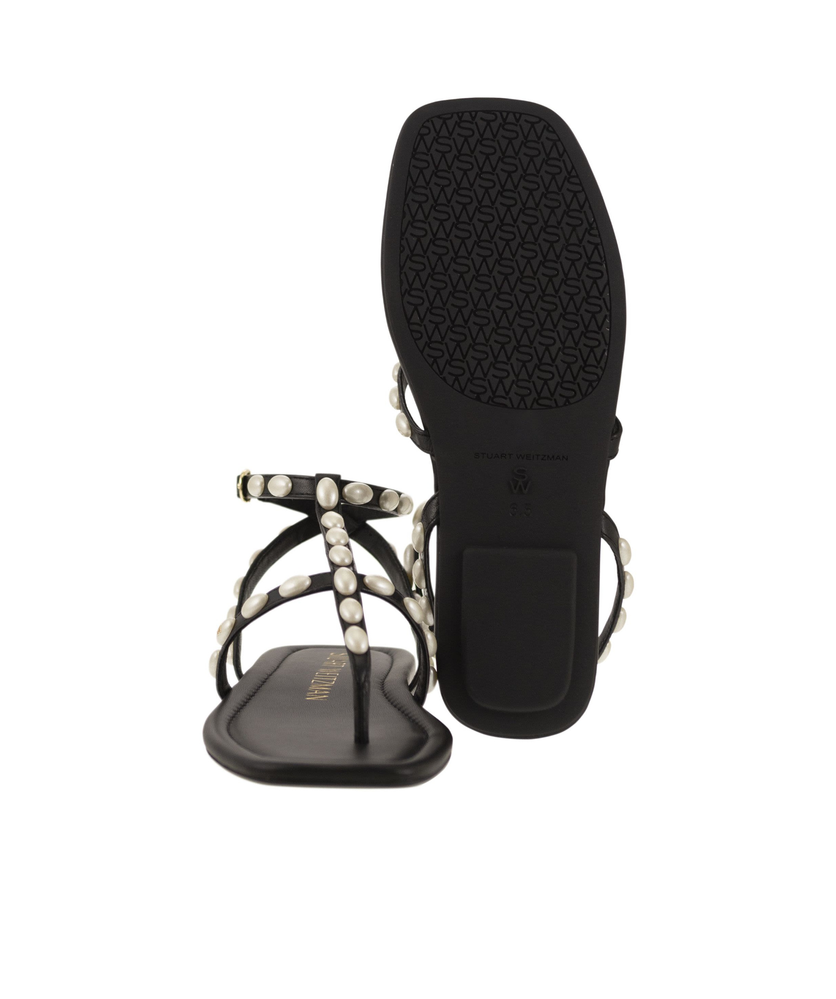 Shop Stuart Weitzman Embellished Pearlita Thong Sandals In Black