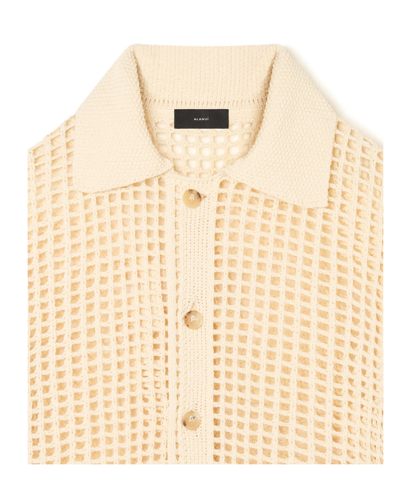 Alanui Where The Wave Begins Openwork Buttoned Shirt In Neutral