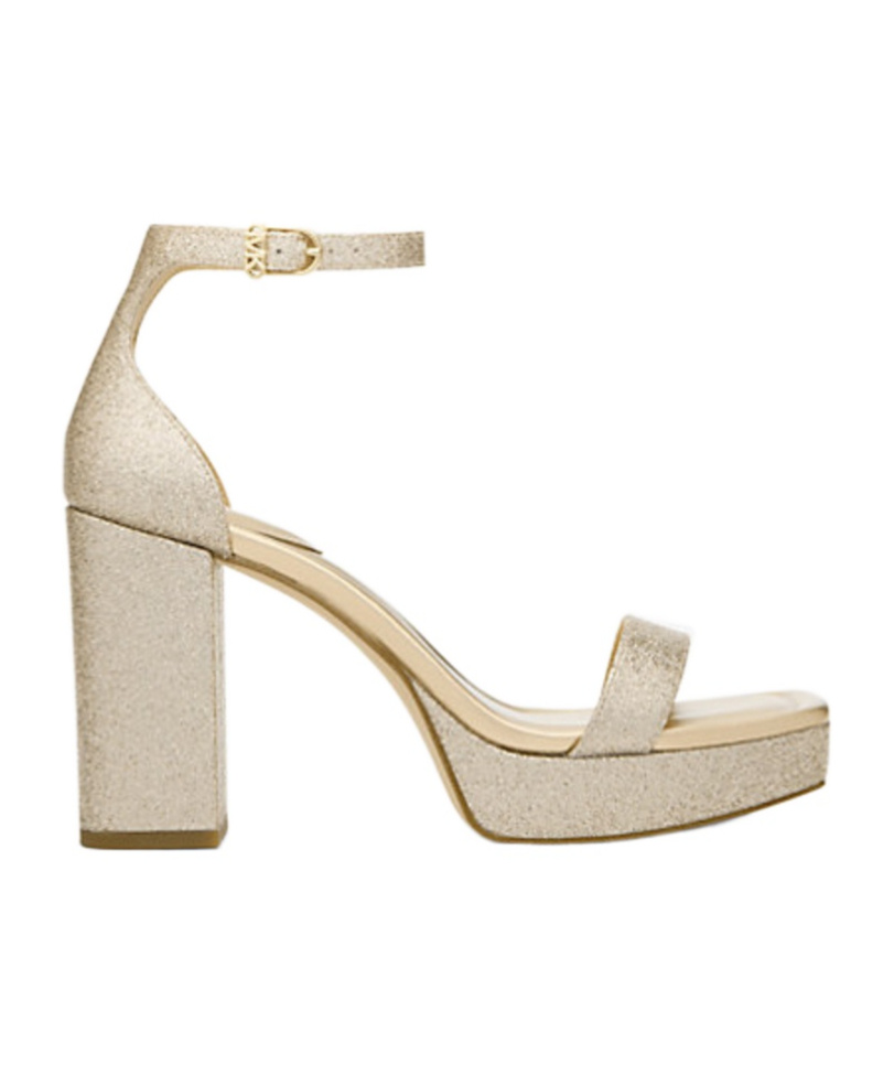 Michael Kors Merriam Glitter Embellished Leather Platform Sandal In Gold