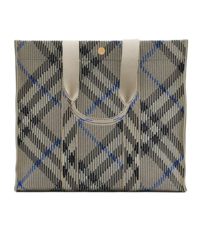 Burberry Medium Check Knitted Tote In Gray