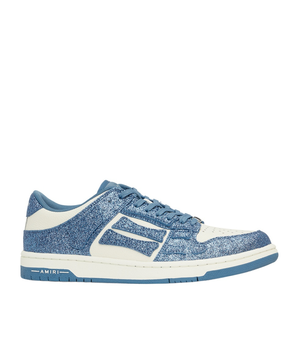 Amiri Two-tone Leather Skel Sneakers With Textured Finish In Blue